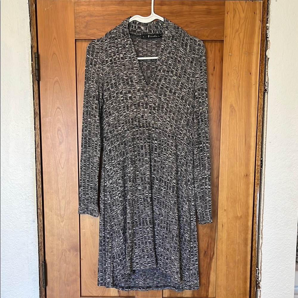 Gray V-Neck Long Sleeve Sweater Dress